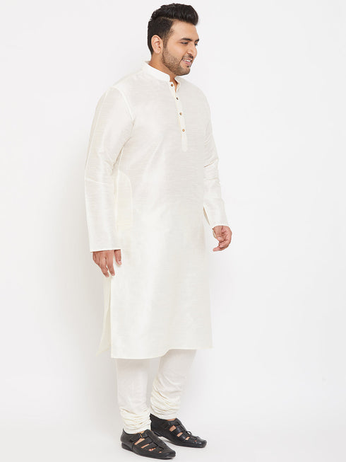 Vastramay Men's Plus Size Cream Silk Blend Kurta Pyjama Set
